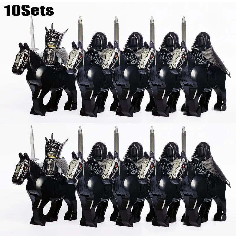 10 Sets Medieval Knights Dark Sauron Battle Figures Rohan Warrior With Horse Sword Building Blocks Kids Educational Toys Gifts