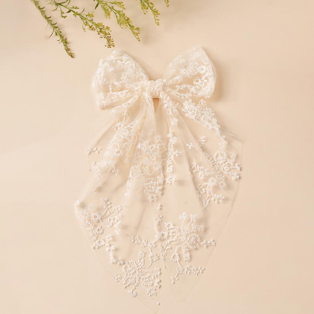 Spitzen Schleife Kinder Haaraccessoires, Süße Haarspangen, Elegante Bänder, Netz Bestickte Haarspangen