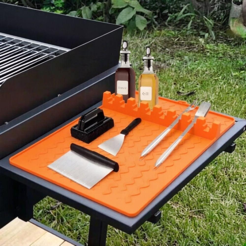 Textured Grill Mat Silicone Grill Buddy Mat Portable Mat Grill Tool Tray  BBQ Tool Storage