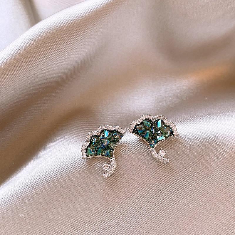 

Кристальные серьги гинкго билоба модные легкие роскошные высококлассные пусеты изысканные универсальные нишевые дизайнерские серьги