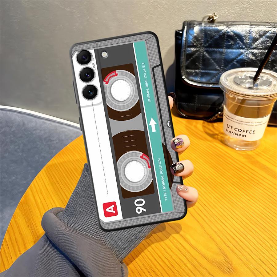 Retro Cassette Tape Case for Samsung Galaxy A41 A24 A55 A26 A72 A36 A23 A53 A32 A22 A52 A51 A73 A35 A25 A71 Black Soft Phone