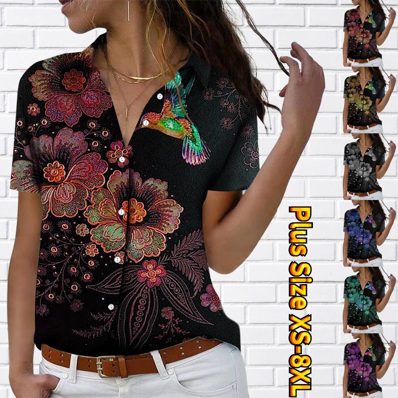2025 Summer New Fashion Women's Animal Printed Short Sleeve V-neck Casual Button-down Shirt Top
