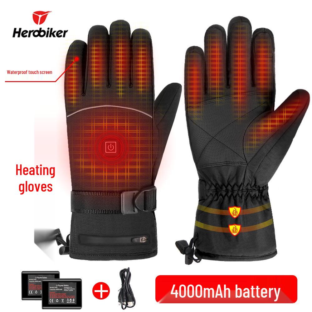 Gants d'hiver chauffants électriques coupe-vent et imperméables pour moto, ski et utilisation de l'écran tactile