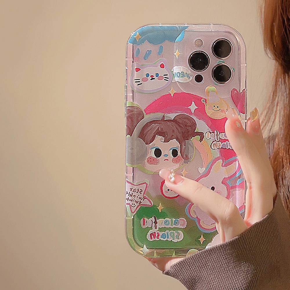 Oil Painting for Iphone14 Mobile Phone Case for Apple 15pro Max Protective Case 1316 Girl 11 Transparent