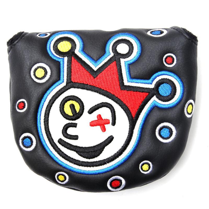 Clown Embroidery Golf Headcover Pu Leather Golf Putter Head Cover Protector Golf Accessories