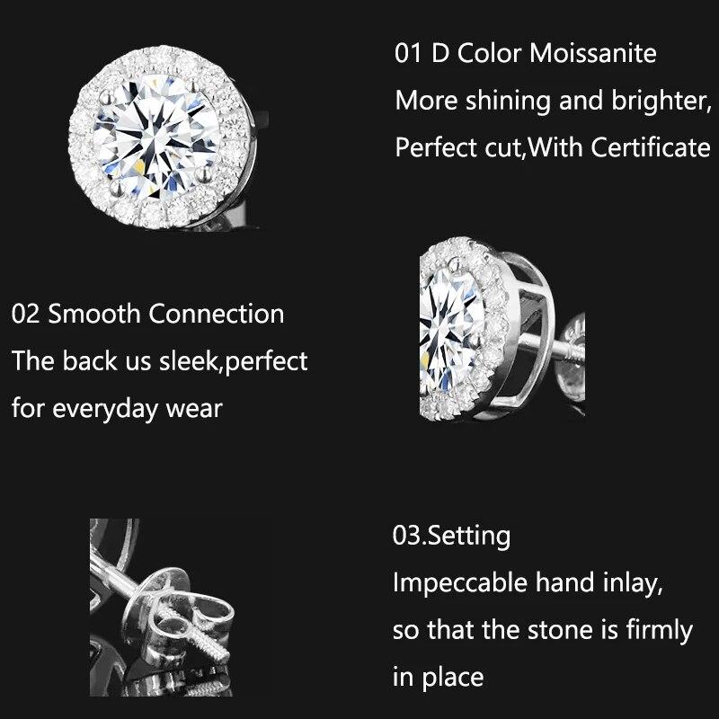 Kolczyki sztyfty ze srebra próby 925 Klasyczne Damskie Okrągłe Dysk Drobne Cyrkonie Sześcienne Dookoła 1.2CT Kolczyki z Moissanitem Biżuteria Fine Trendy