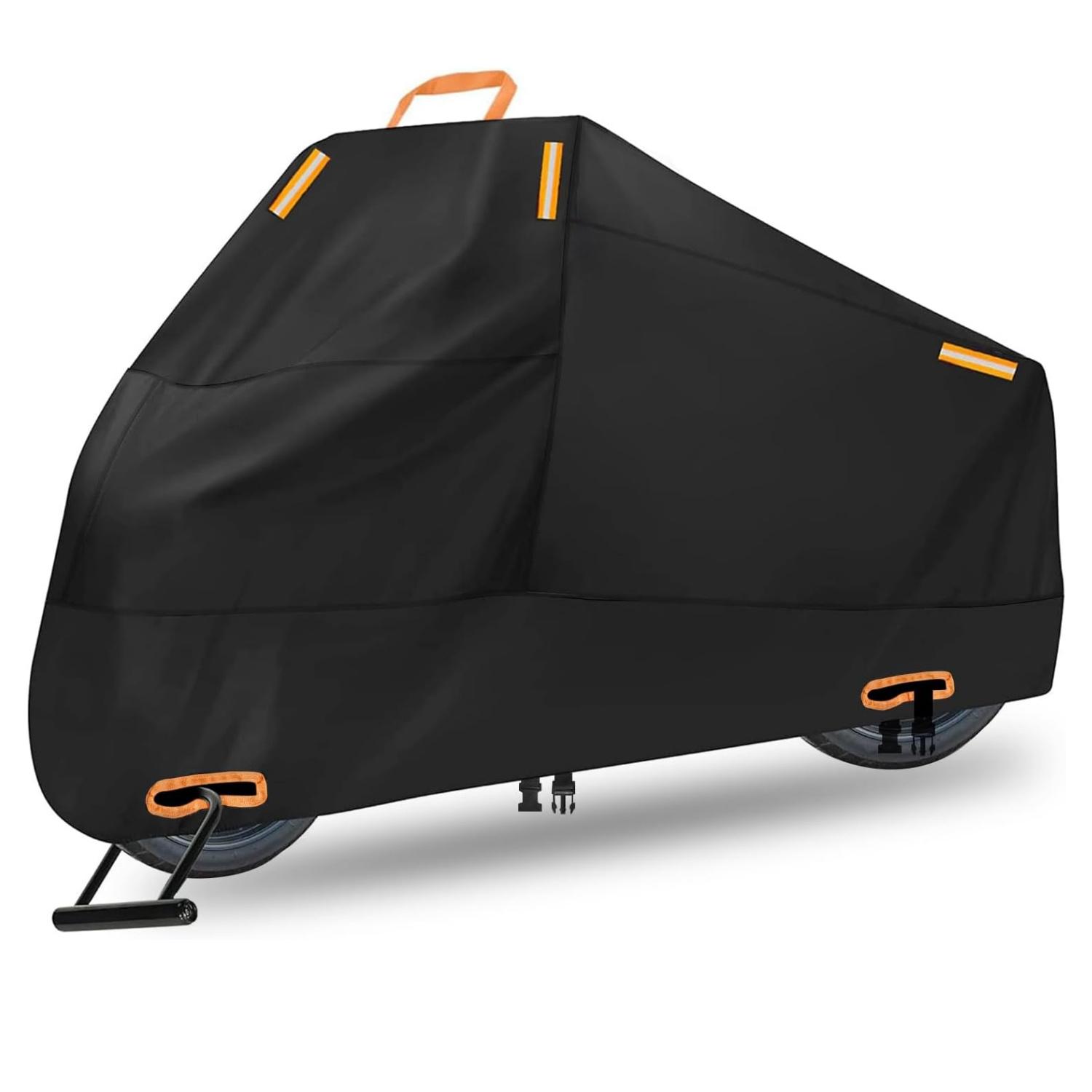 210D Heavy Duty Motorcycle Cover All Season Durable Sun Protection Waterproof Scooter Cover With 4 Reflective Strips And Lock Hole M чёрный