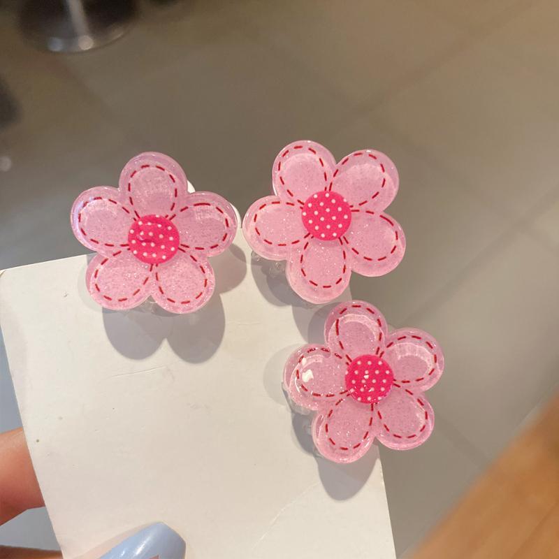 Grab Clip Easy Pulling Up Cartoon Pink Flower Shaped Non-slip Hair Claw Clips