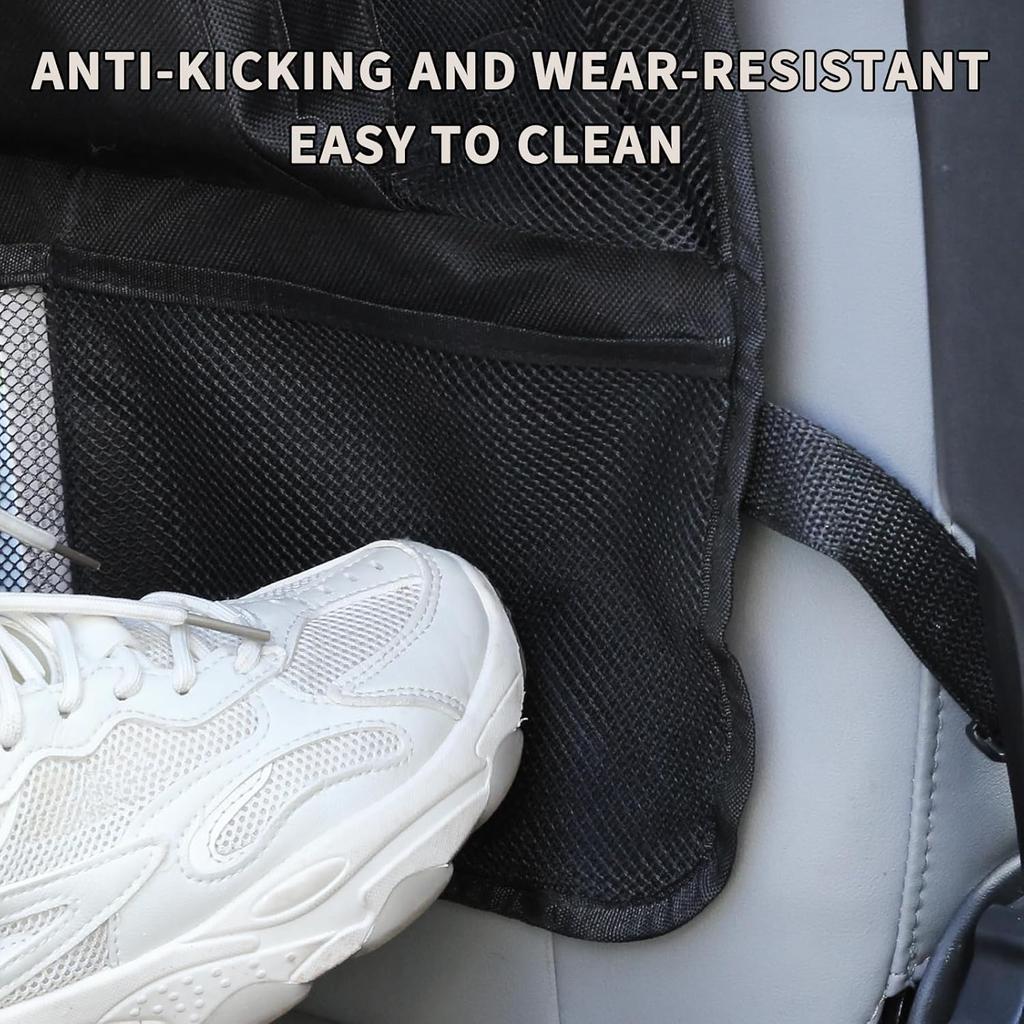 Backseat Car Organizer With Touch Screen Tablet Holder, Storage Pockets, Foldable Food Tray, Kick Mats Back Seat Protector, Travel Accessories For