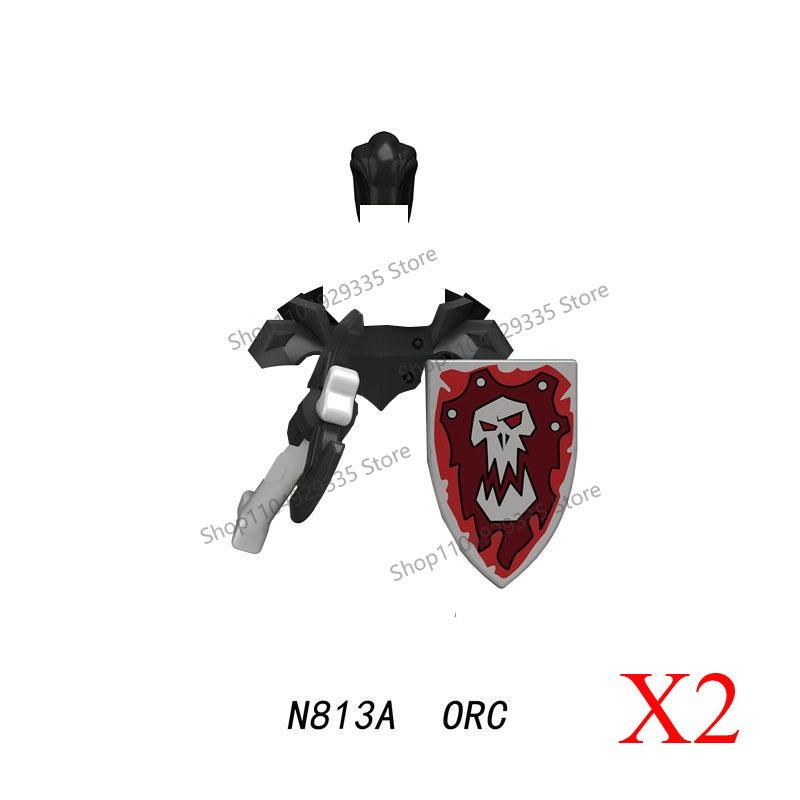N813A N814 MOC Medieval Orcs Building Blocks Game Series Mini Action Figures Orc Warrior Mage Armored Wolf Mount Kids Model Toys