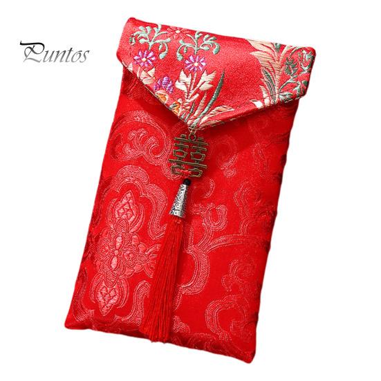 Chinese Red Envelope Embroidered Satin Cash Envelope Lucky Money Envelope Pocket for Wedding Spring Festival Banknotes Gift