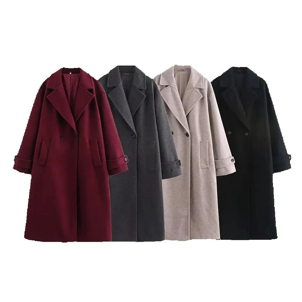Stile Moda Autunnale Abbigliamento Donna Tricolore Lusso Collo Ampio Manica Lunga Cappotto