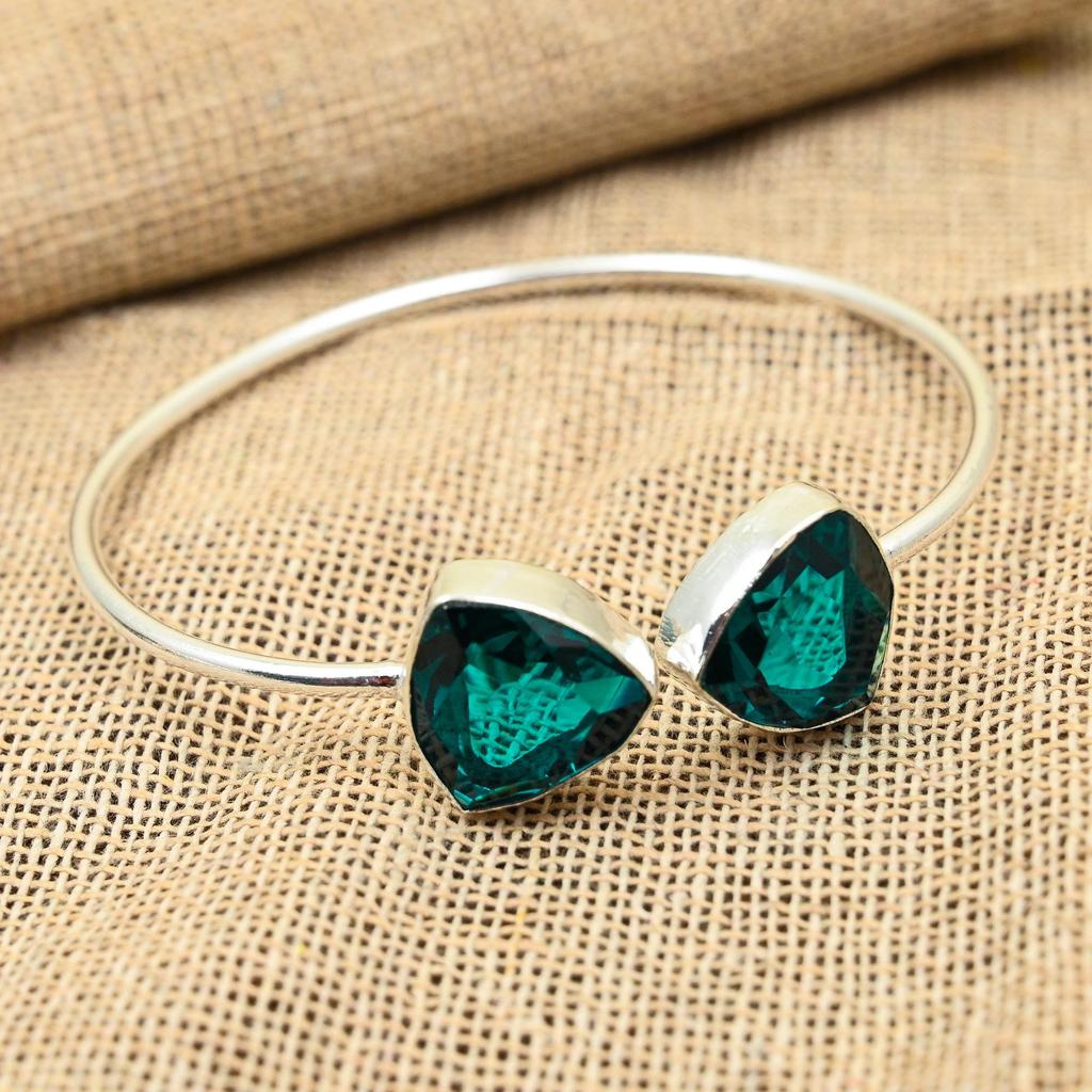 Pretty Indicolite Gemstone 925 Solid Sterling Silver Handmade Jewelry Bangle For Women