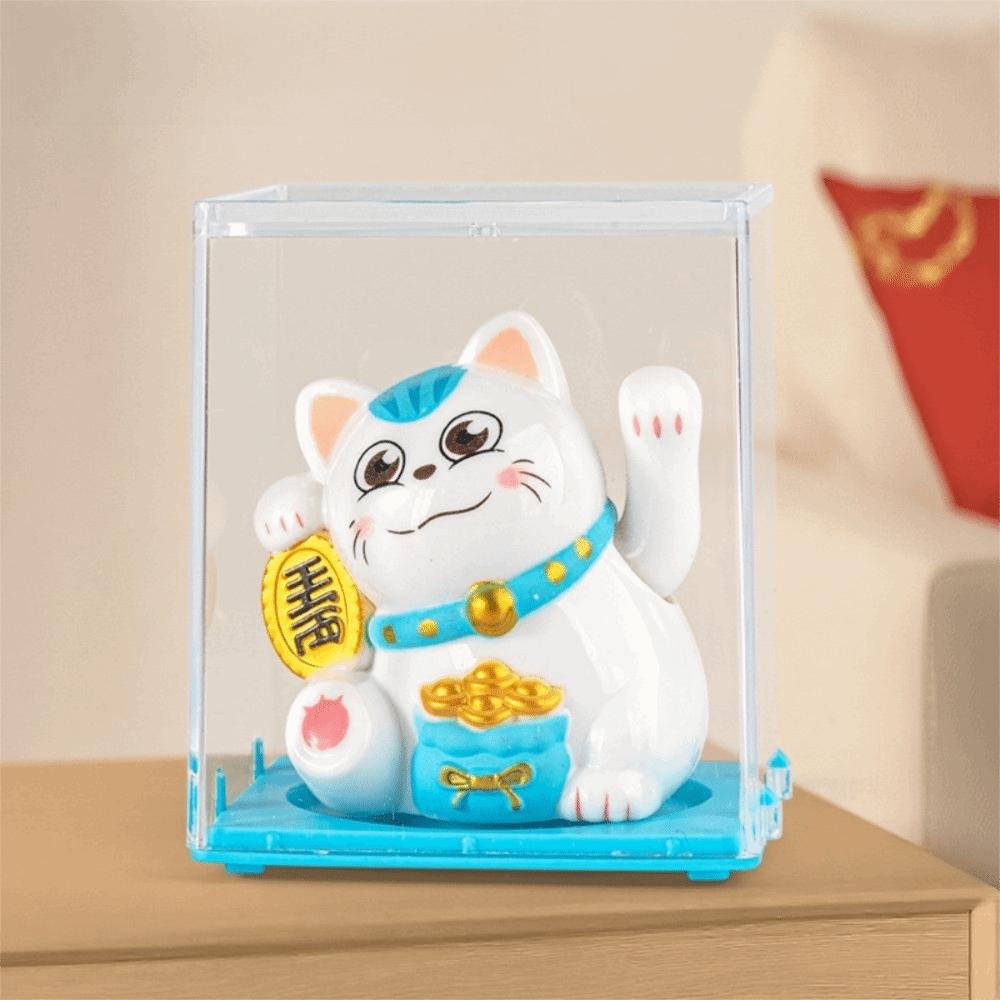 Fortune Cat Light Energy Maneki-neko Waving Hand Welcoming Lucky Cat Figurines Plastic Desktop Ornament Gift синий