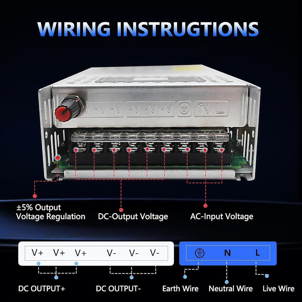 12V 600W Adjustable DC Power Supply 0-12V with LED Display for LED, Car Stereo, Electronics
