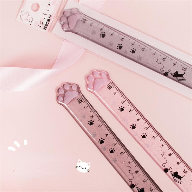 1PC Simpatico Righello Dritto in Plastica a Forma di Zampa di Gatto Kawaii Materiale Scolastico e da Ufficio Accessori per Planner Premio Studente