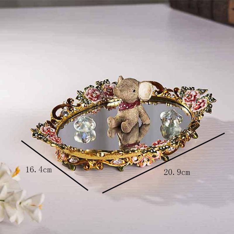 European Style Retro Metal Mirror Tray Jewelry Jewelry Ring Storage Tray European Style Living Room Decoration Accessories