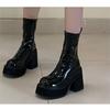 Waterproof table glossy short tube thin boots autumn and winter muffin thick sole new thick heel heightened elastic black Martin boots women