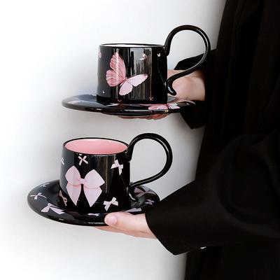 High-Value Love Coffee Cup And Saucer Set Creative Hand-Squeezed Ceramic Cup Nordic Style Afternoon Tea Cup