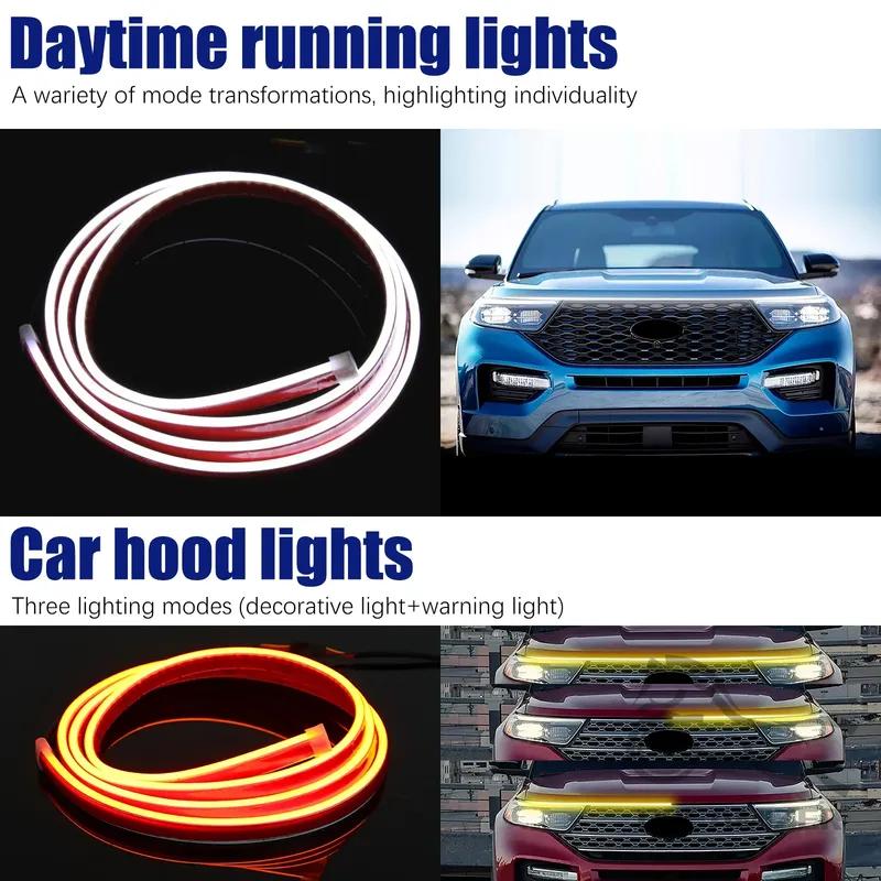 240cm LED Hood Light Strip Hood LED Light Strip With Amber Turn Signal Lights Waterproof Flexible White Dynamic Scan Start Up