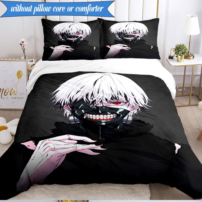 3PCS Tokyo Ghoul Kaneki's Struggle Bedding Set 2D Printing (Includes 1 Duvet Cover + 2 Pillowcases Coreless), Bedroom decor,Fan Gift