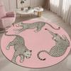 Leopard Pattern Round Rug Flannel Printed Carpet Boho Style Home Decor Cozy Soft Floor Mat Living Room Indoor Use
