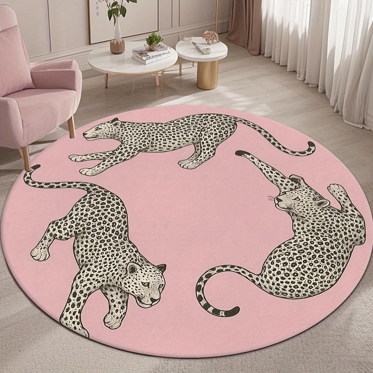 

Leopard Pattern Round Rug Flannel Printed Carpet Boho Style Home Decor Cozy Soft Floor Mat Living Room Indoor Use 60CM(23.6inch)