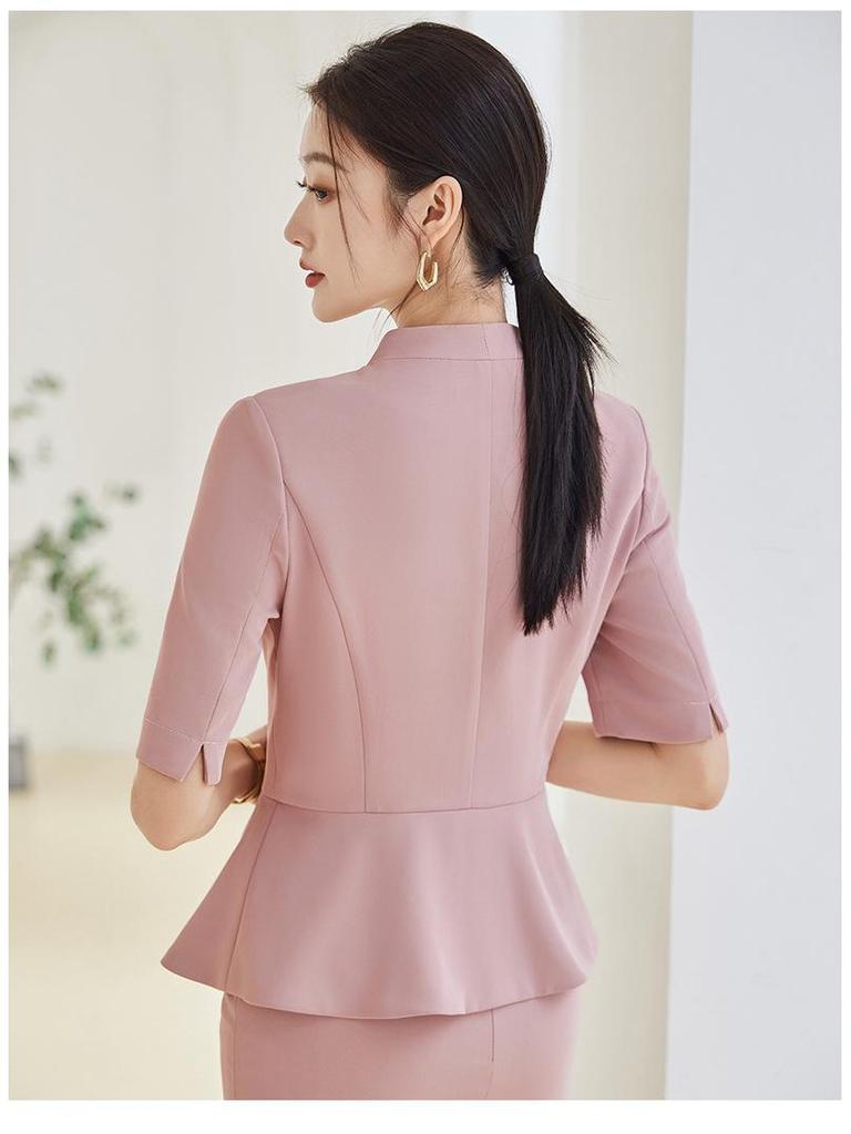 Elegant Women's Summer Skirt Suit for Beauty Salon Receptionists - Professional Goddess Style Workwear