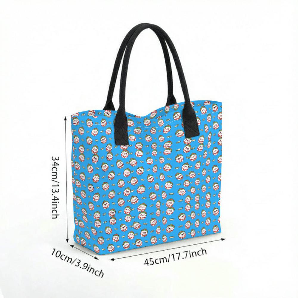 Cute Snowman Print Canvas Tote Bag for Daily Use Shopping