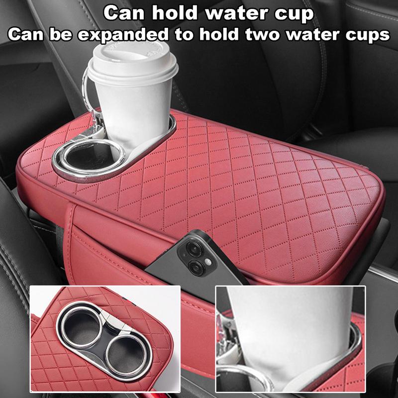Car Armrest Cover Cushion Car Armrest with Cup Holder Center Console Arm Rest PU Leather Armrest Pillow Armrest Cushion with