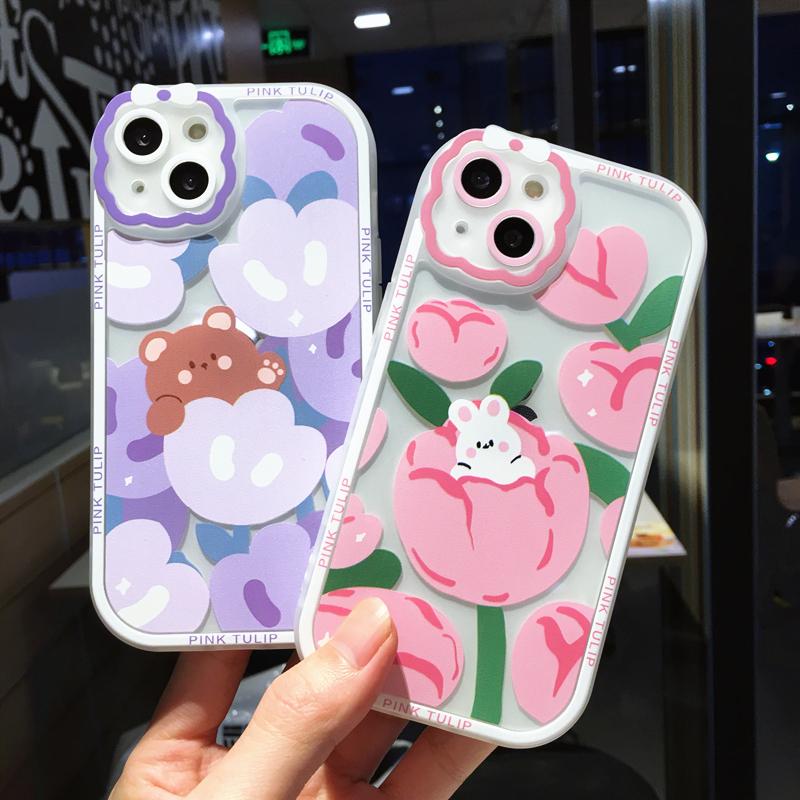 Cute Cartoon Flower Fruit Phone Case For Iphone 14 13 11 12 Pro Max Xs Max Xr X Xs 14pro Clear Shockproof Bumper Soft Back Cover