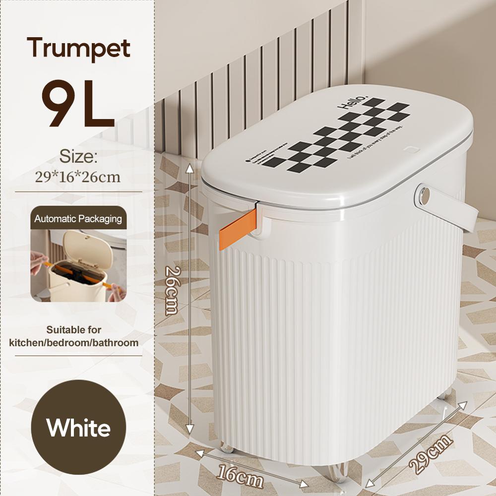 9/12L Wąski Kosz na Śmieci do Łazienki z Pokrywą z Uchwytem Wodoodporny Antyzapachowy Kosz na Odpady do Toalety Kuchni Kosz na Śmieci Typu Naciskanego
