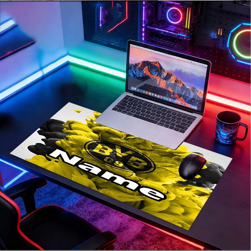 Custom Name Personalized Borussia Dortmund Pattern Mousepad, Laptop PC Desk Mat, Decorative Desk Mat for Home Keyboard Pad Gift