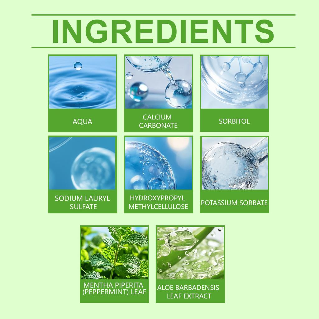 Aloe und Minze Whitening Zahnpasta Ist Sicher, Schützt das Zahnfleisch, Erfrischt den Atem, Bleicht die Zähne, Korrigiert gelbe Zähne und Reinigt die Zähne.