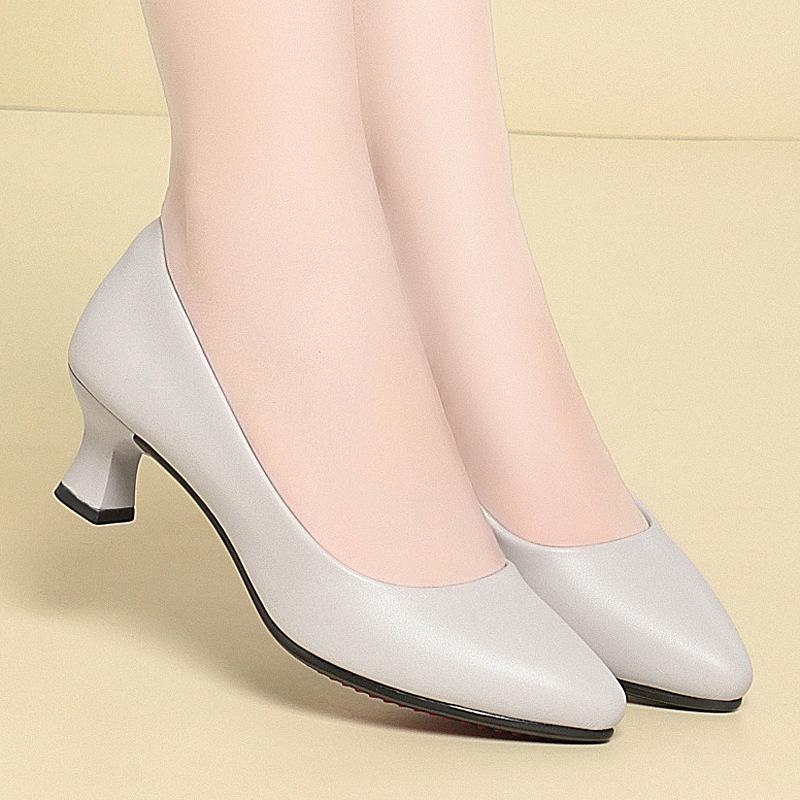Stewardess Work Shoes Women's Black Leather Shoes Small Heel Professional Business Tooling Dress Medium Heel Interview Women's Shoes