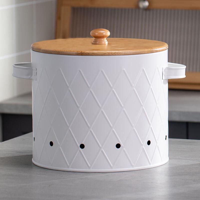 Carbon Steel Potato and Vegetable Storage Bins with Bamboo Lids