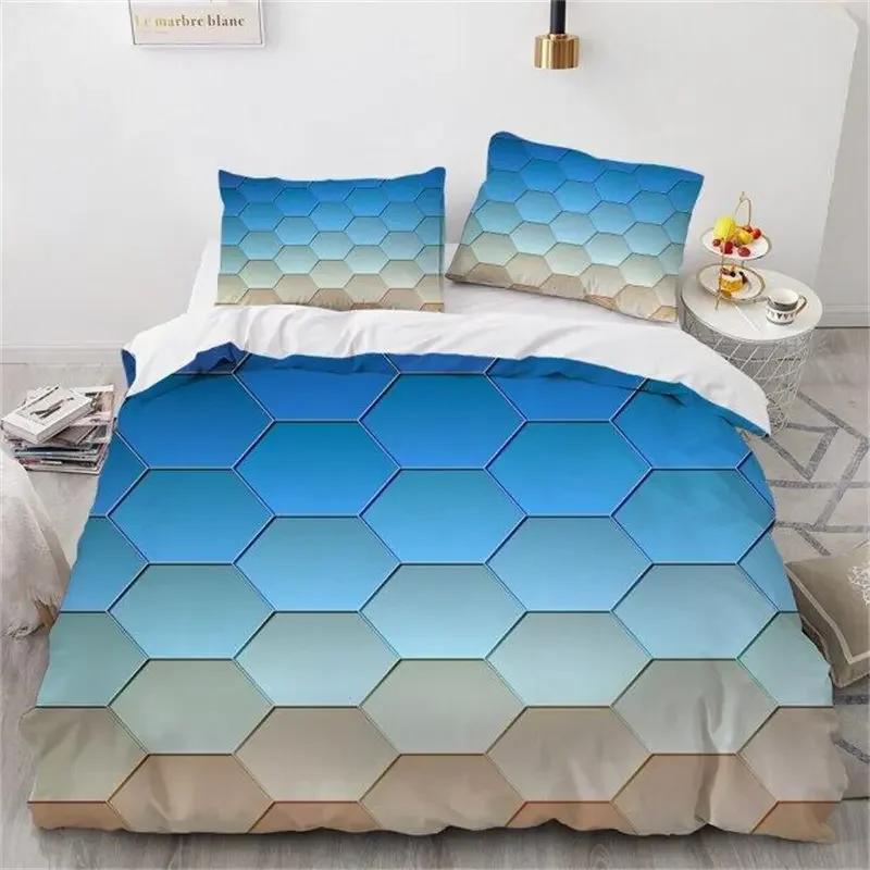 3D Honeycomb Abstract Geometric Comfortable Duvet Quilt Cover Pillowcase Bedding Set Children Bedroom Decoration Home Textile