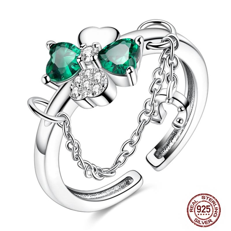 Luminous Firefly 925 Silver Ring Sparkling Rainbow Color Heart Wishbone Flower Original Rings For Women Wedding Jewelry