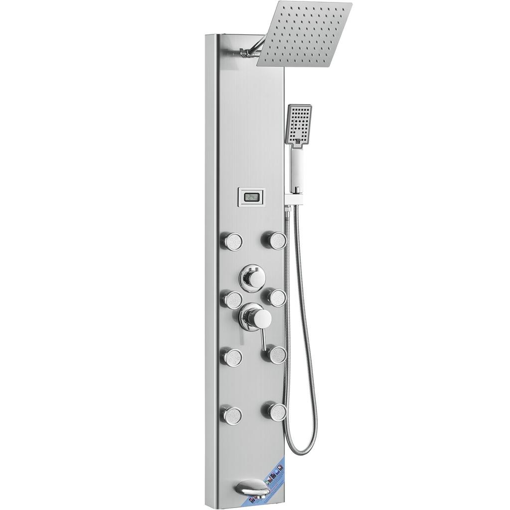 VEVOR Shower Panel System, 6 Shower Modes, Digital Display Shower Panel Tower, Rainfall, 8 Massage Jets, Tub Spout