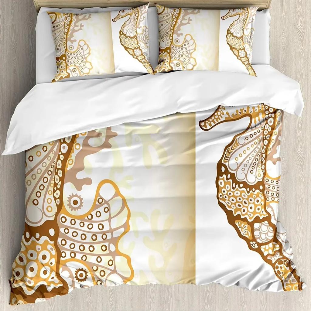 Cartoon Seahorse Down Comforter Set Bedding Set 3-piece Duvet Cover Set