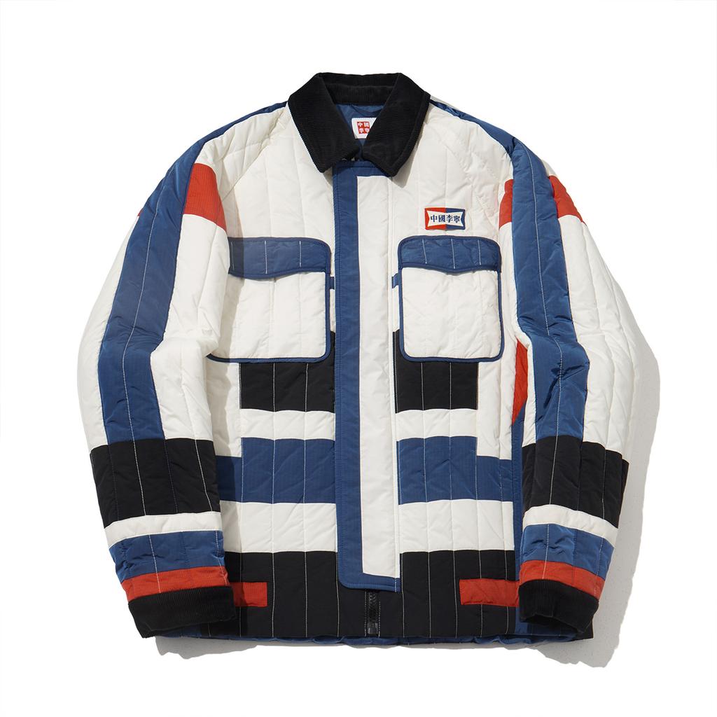 Jaqueta de Algodão de Manga Comprida com Zíper e Blocos de Cor Soltos Série Reignite Li Ning Jaqueta Unissex Off-White Preto Azul Cerâmico AJMU171-4