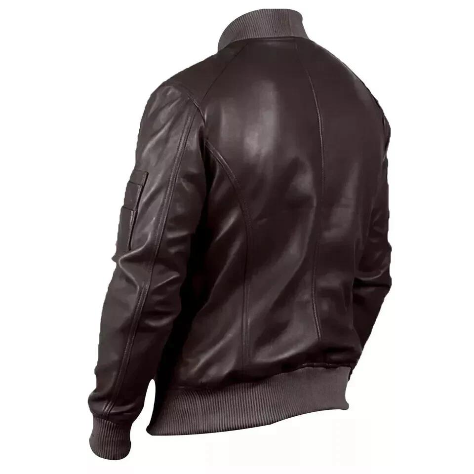 Genuine Men's Jacket Brown Leather Handmade Lambskin Stylish Soft Motorcycle