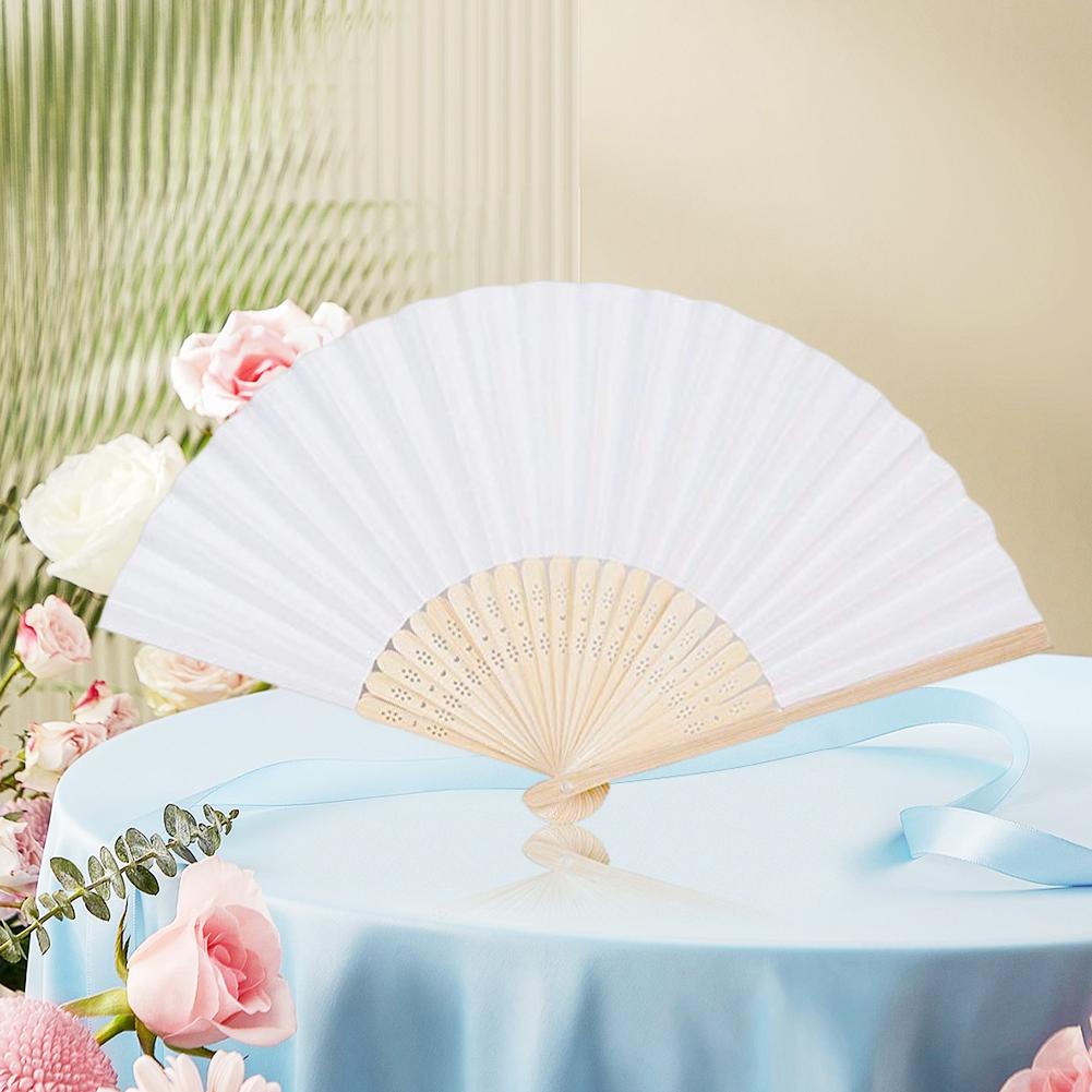 1-10PCS Engraved White Folding Elegant Silk Hand Fan with Gift Bag Bamboo Hand Fan Home Decoration Craft Fan for Wedding & Party