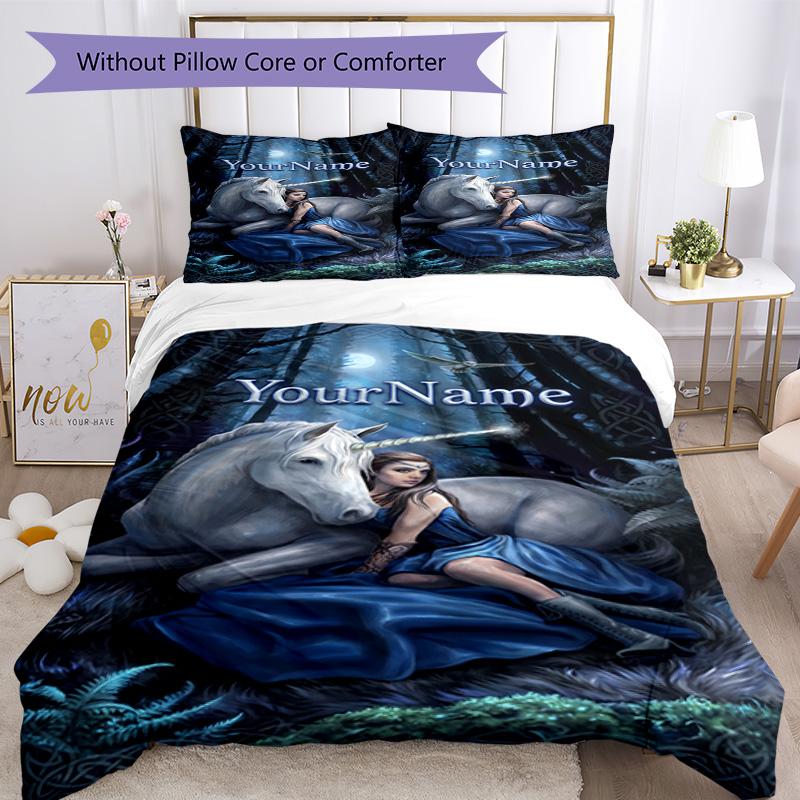 Gothic Illustrations Customize Your Name Bedding Set Breathable Duvet Cover with Pillowcases Home Decoration Birthday Gift