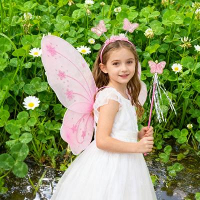 1 Set Ailes de Papillon Filles Ailes de Fée Papillon Pliables pour Enfants Serre-tête et Baguette Accessoires de Costume de Fée pour Fêtes d'Halloween Cosplay Séances Photo