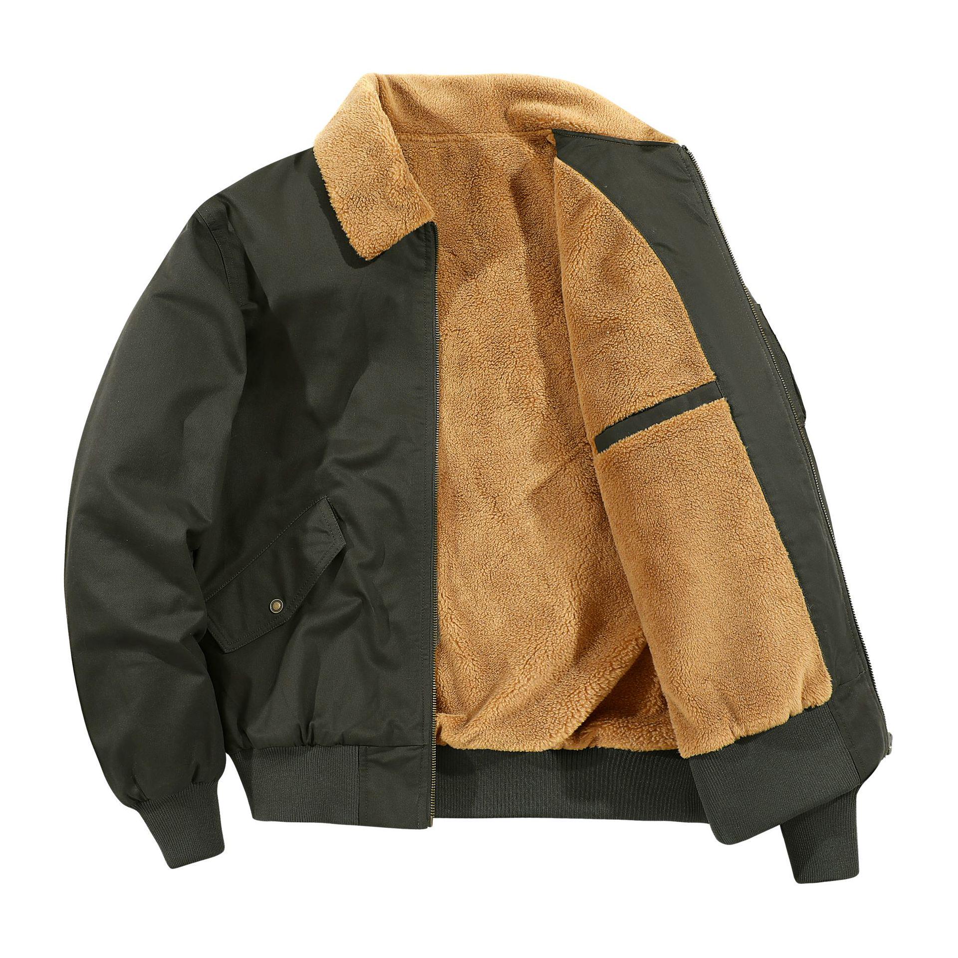

2025 Men s Loose Fit Lambswool Workwear Cardigan Jacket with Stand Collar and Plus Velvet 2XL армія зелений колір