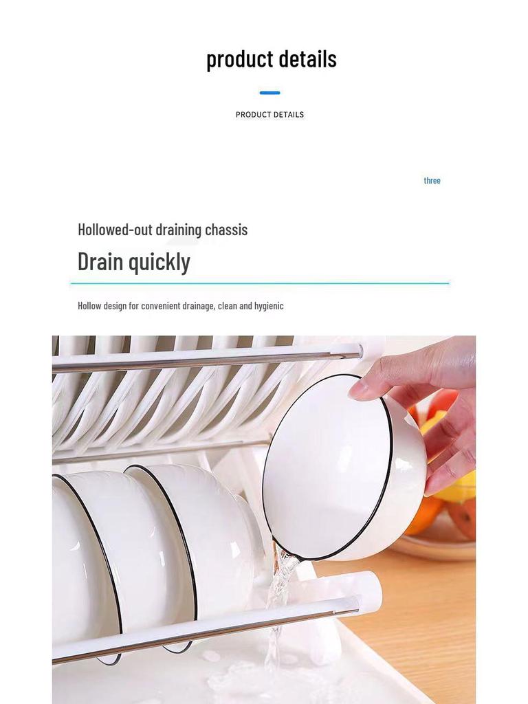 Double Layer Folding Dish Rack with Cutlery Storage - No Installation Needed