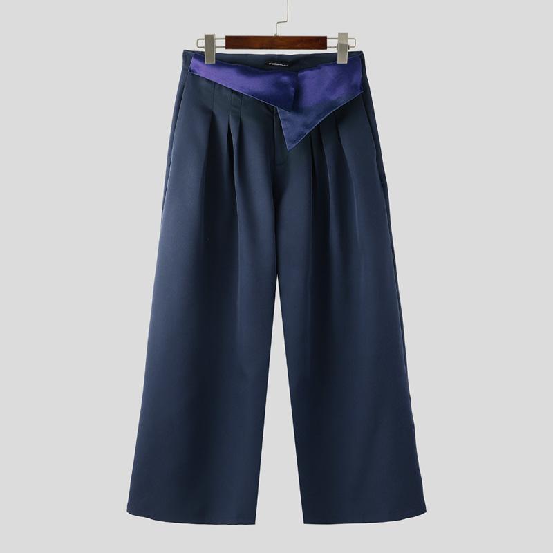 INCERUN Pánské rozepínací kalhoty s vysokým pasem, patchworkové, ležérní, dlouhé, rovné