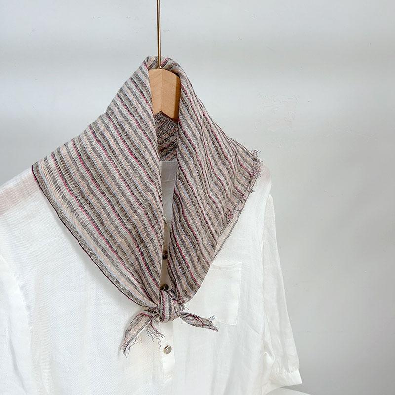 Retro Small Plaid Linen Square Scarf Literary And Versatile Women'S Summer Neck Protection Small Silk Scarf Scarf Accessories