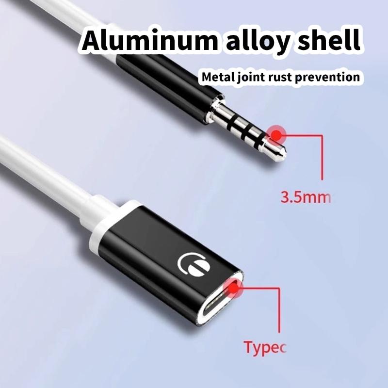 Type C Analog Headphone Adapter Cable Connects 3.5mm Earphones to Mobile Devices for Music and Calls